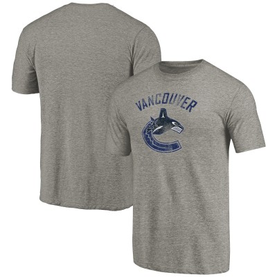 Vancouver Canucks Ash Distressed Team Logo Tri-Blend T-Shirt