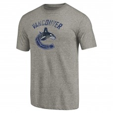 Vancouver Canucks Ash Distressed Team Logo Tri-Blend T-Shirt