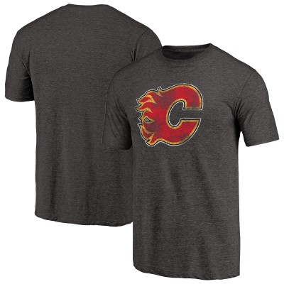 Calgary Flames Black Distressed Team Primary Logo Tri-Blend T-Shirt