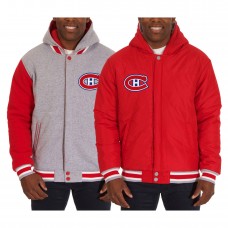 Montreal Canadiens JH Design Two-Tone Reversible Fleece Hooded Jacket - Red/Gray
