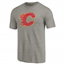 Calgary Flames Ash Throwback Logo 1980-1981 Tri-Blend T-Shirt
