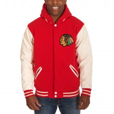 Chicago Blackhawks JH Design Reversible Fleece Varsity Hooded Jacket - Red