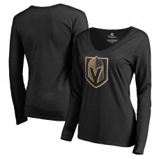 Vegas Golden Knights Womens Primary Logo V-Neck Long Sleeve T-Shirt - Black