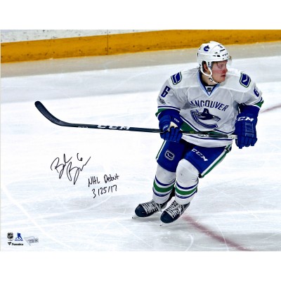 Autographed Vancouver Canucks Brock Boeser Fanatics Authentic 16 x 20 NHL Debut Skating Photograph with NHL Debut 3/25/17 Inscription