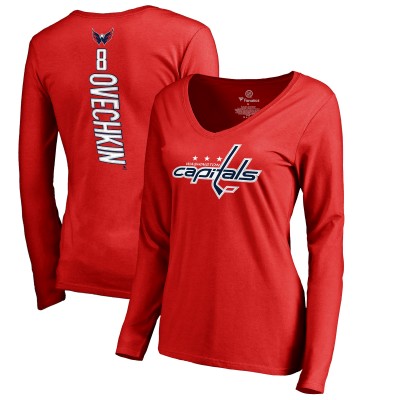 Футболка с длинным рукавом Женская Washington Capitals Alexander Ovechkin Red Backer V-Neck