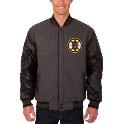 Двусторонняя куртка Boston Bruins JH Design Wool & Leather Front Hit - Charcoal/Black