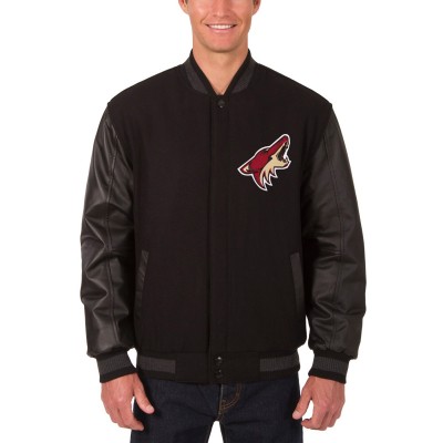 Arizona Coyotes JH Design Reversible Wool &amp; Leather Full-Snap Jacket - Black - оригинальная атрибутика Аризона Койотис