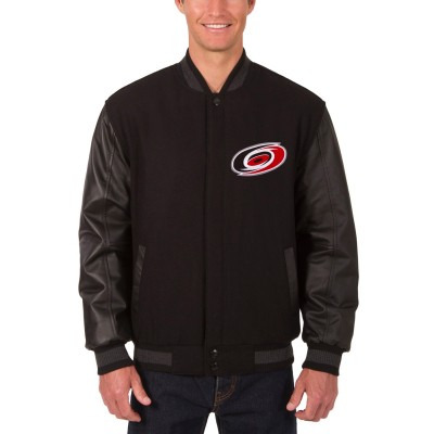 Куртка на кнопках Carolina Hurricanes JH Design Black Reversible Wool & Leather