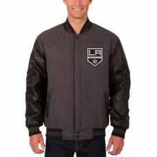 Los Angeles Kings JH Design Wool & Leather Front Hit Reversible Jacket - Charcoal/Black