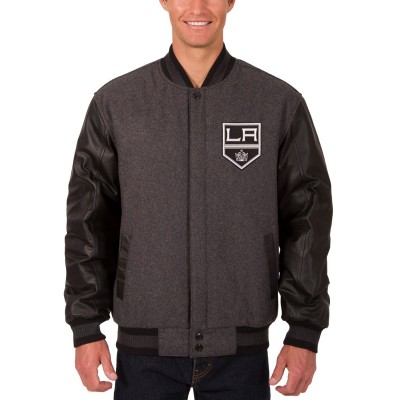 Los Angeles Kings JH Design Wool &amp; Leather Front Hit Reversible Jacket - Charcoal/Black - оригинальная атрибутика Лос-Анджелес Кингз