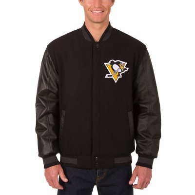 Pittsburgh Penguins JH Design Black/Charcoal Wool & Leather Front Hit Reversible Jacket