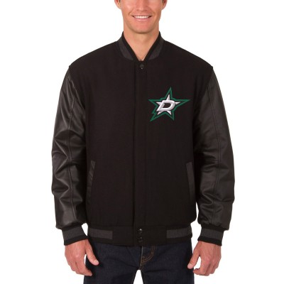 Dallas Stars JH Design Reversible Wool &amp; Leather Full-Snap Jacket - Black - оригинальная атрибутика Даллас Старз