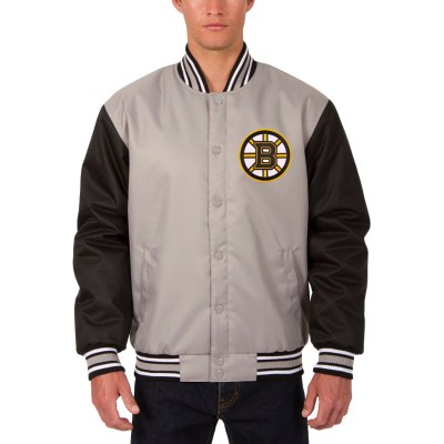 Boston Bruins JH Design Front Hit Poly Twill Jacket - Gray - оригинальная атрибутика Бостон Брюинз