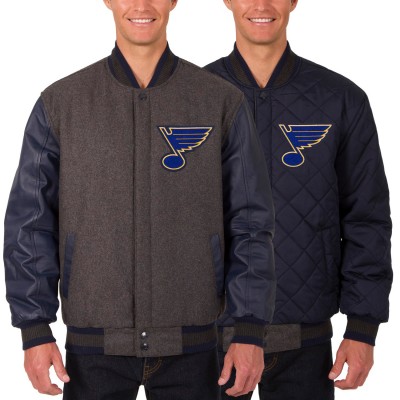 St. Louis Blues JH Design Charcoal/Navy Two Hit Wool & Leather Reversible Jacket