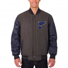 St. Louis Blues JH Design Charcoal/Navy Two Hit Wool & Leather Reversible Jacket