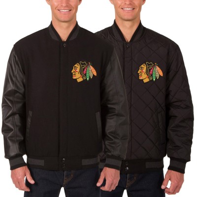 Куртка Chicago Blackhawks JH Design Black Two Hit Wool & Leather Reversible