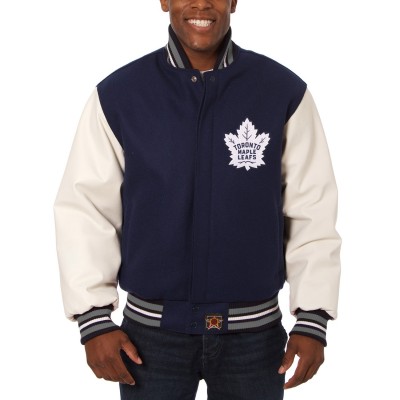 Toronto Maple Leafs JH Design Wool & Leather Jacket with Embroidered Logos - Navy