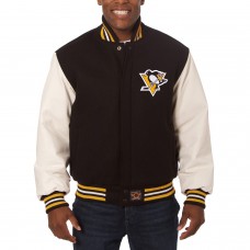Pittsburgh Penguins JH Design Wool & Leather Jacket with Embroidered Logos - Black