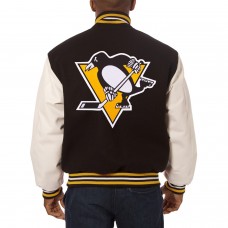 Pittsburgh Penguins JH Design Wool & Leather Jacket with Embroidered Logos - Black