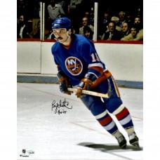 Autographed New York Islanders Bryan Trottier Fanatics Authentic 16 x 20 Blue Jersey Skating Photograph with HOF 97 Inscription