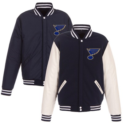 St. Louis Blues JH Design Navy/White Reversible Fleece Jacket with Faux Leather Sleeves