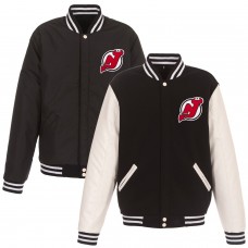 New Jersey Devils JH Design Reversible Fleece Jacket with Faux Leather Sleeves - Black/White New Jersey Devils JH Design Reversible Fleece Jacket with Faux Leather Sleeves - Black/White