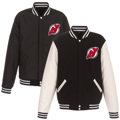 New Jersey Devils JH Design Reversible Fleece Jacket with Faux Leather Sleeves - Black/White