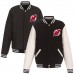 New Jersey Devils JH Design Reversible Fleece Jacket with Faux Leather Sleeves - Black/White