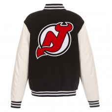 New Jersey Devils JH Design Reversible Fleece Jacket with Faux Leather Sleeves - Black/White