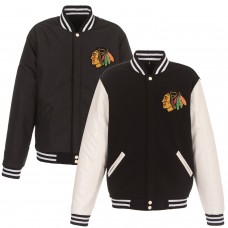 Двусторонняя куртка Chicago Blackhawks JH Design Reversible Fleece Faux Leather Sleeves - Black/White