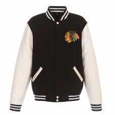 Двусторонняя куртка Chicago Blackhawks JH Design Reversible Fleece Faux Leather Sleeves - Black/White
