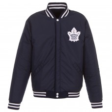 Toronto Maple Leafs JH Design Reversible Fleece Jacket with Faux Leather Sleeves - Navy/White