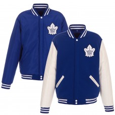 Toronto Maple Leafs JH Design Reversible Fleece Jacket with Faux Leather Sleeves - Royal/White