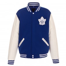 Toronto Maple Leafs JH Design Reversible Fleece Jacket with Faux Leather Sleeves - Royal/White