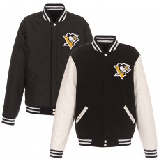 Pittsburgh Penguins JH Design Reversible Fleece Jacket with Faux Leather Sleeves - Black/White