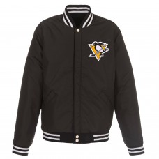 Pittsburgh Penguins JH Design Reversible Fleece Jacket with Faux Leather Sleeves - Black/White