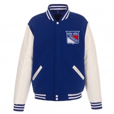 Двусторонняя куртка New York Rangers JH Design Reversible Fleece Faux Leather Sleeves - Royal/White