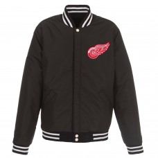 Detroit Red Wings JH Design Reversible Fleece Jacket with Faux Leather Sleeves - Black/White
