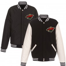 Двусторонняя куртка Minnesota Wild JH Design Reversible Fleece Faux Leather Sleeves - Black/White