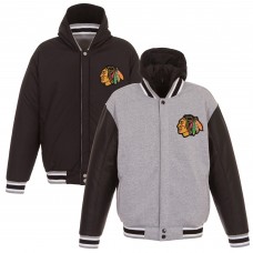 Куртка на кнопках Chicago Blackhawks JH Design Gray/Black Embroidered Logo Reversible Hooded Fleece