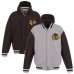 Куртка на кнопках Chicago Blackhawks JH Design Gray/Black Embroidered Logo Reversible Hooded Fleece