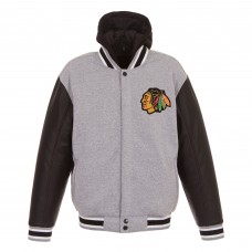 Куртка на кнопках Chicago Blackhawks JH Design Gray/Black Embroidered Logo Reversible Hooded Fleece