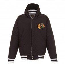 Куртка на кнопках Chicago Blackhawks JH Design Gray/Black Embroidered Logo Reversible Hooded Fleece
