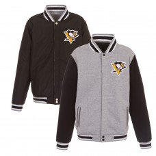 Pittsburgh Penguins JH Design Gray/Black Embroidered Reversible Full Snap Fleece Jacket