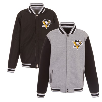 Pittsburgh Penguins JH Design Gray/Black Embroidered Reversible Full Snap Fleece Jacket