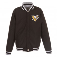 Pittsburgh Penguins JH Design Gray/Black Embroidered Reversible Full Snap Fleece Jacket