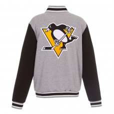 Pittsburgh Penguins JH Design Gray/Black Embroidered Reversible Full Snap Fleece Jacket