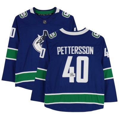 Autographed Vancouver Canucks Elias Pettersson Fanatics Authentic Blue Fanatics Breakaway Jersey