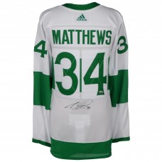Игровая джерси Autographed Toronto Maple Leafs Auston Matthews Fanatics Authentic Green Toronto St. Pats Adidas Authentic