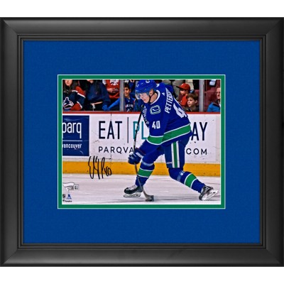 Autographed Vancouver Canucks Elias Pettersson Fanatics Authentic Framed 8 x 10 Blue Jersey Shooting Photograph
